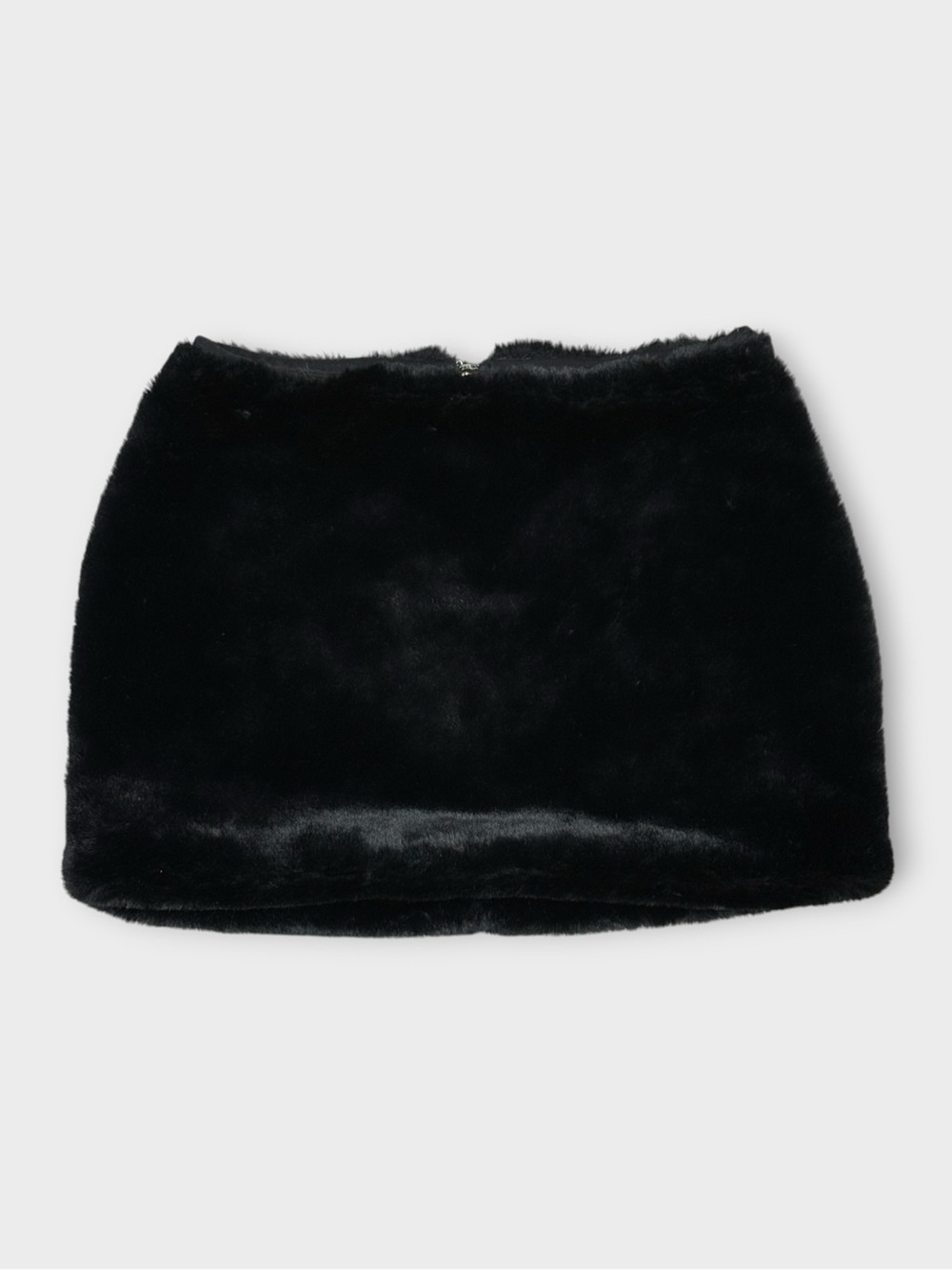 Posh. Faux Fur Mini Skirt Black Plush Y2K Zip Back Soft Glam Clubwear